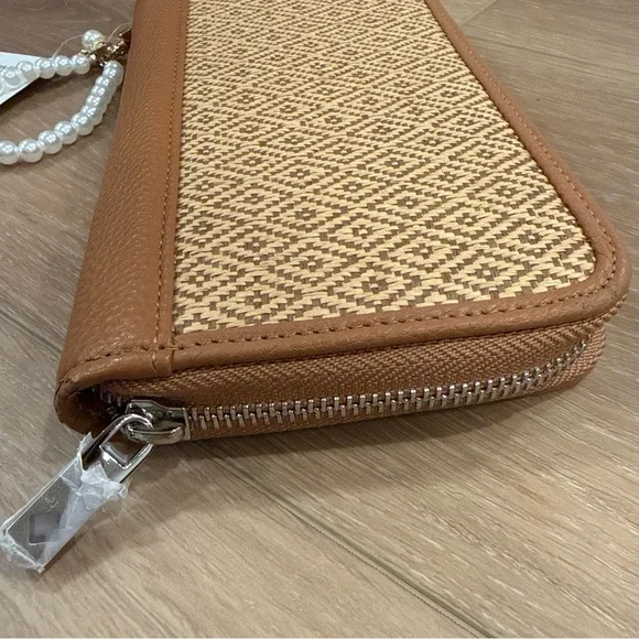 Thirty One All About The Benjamins Diamond Tan Straw Wallet Wristlet Jewell New - Picture 7 of 13